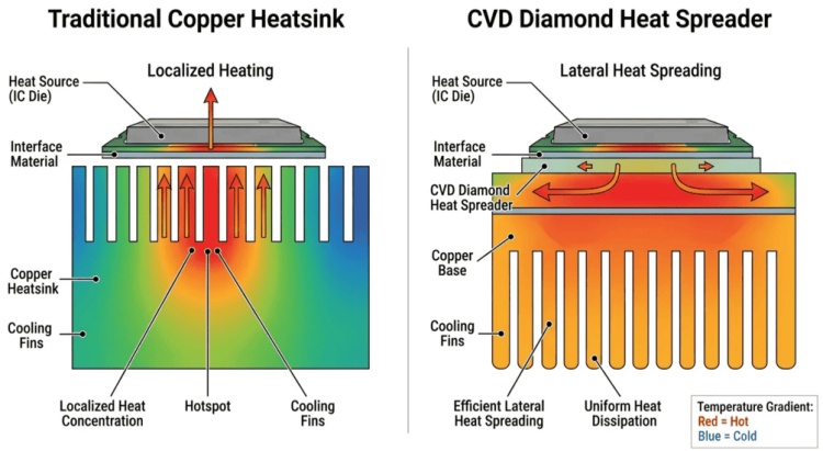 Traditional Copper Heatsink vs CVD Diamond Heat Spreader